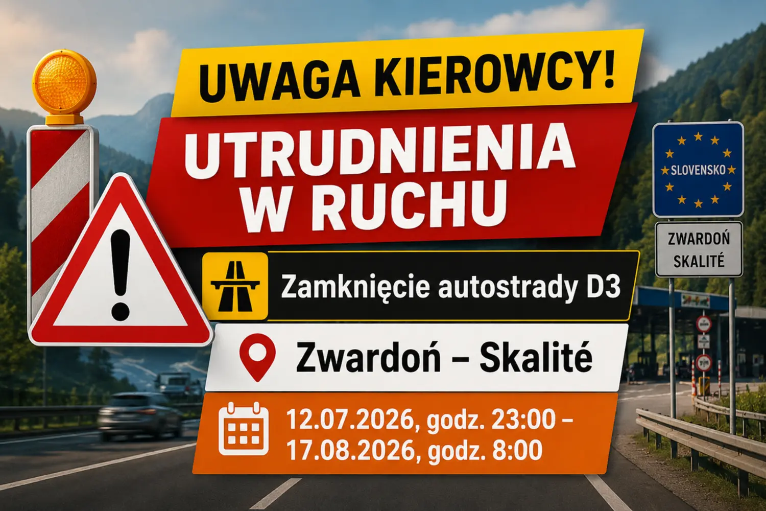 Zamknięcie autostrady D3 na granicy ze Słowacją – utrudnienia